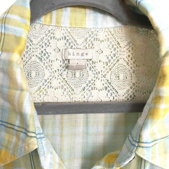 Hinge Nordstroms Sz 1X Womens Tunic Top Shirt Turquoise Plaid 100% Cotton Blouse - Picture 2 of 6